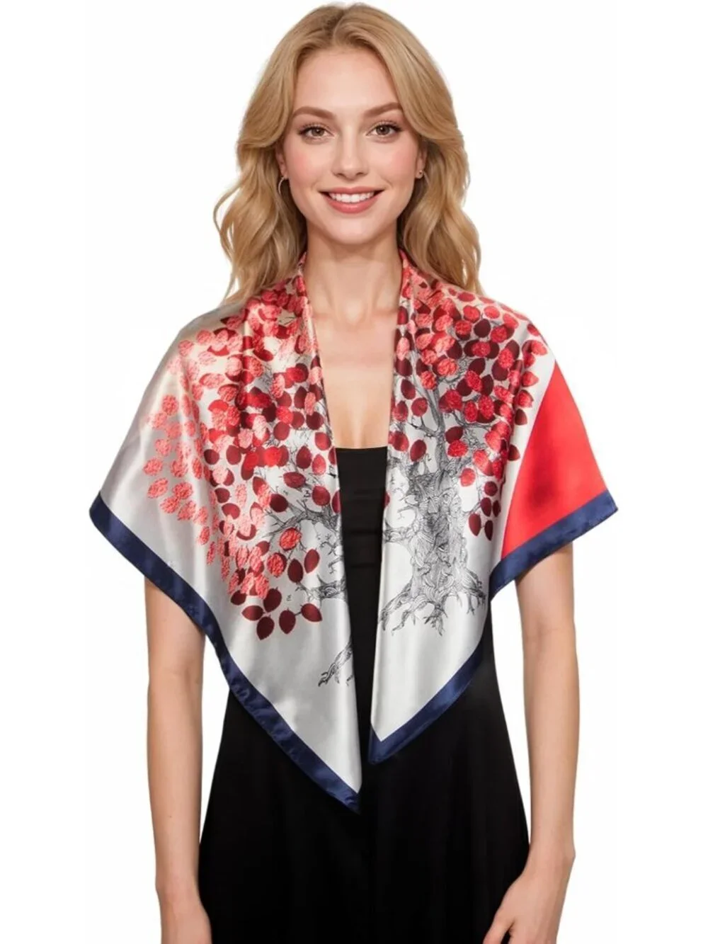 Women's A-Red Printed Square Scarf Bandanas Hair Scarf 35 Inches